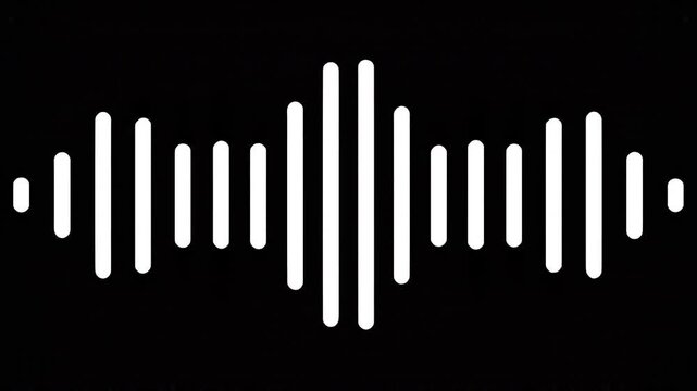 Animated white audio waveform equalizer bars pulsing on black background, seamless loop