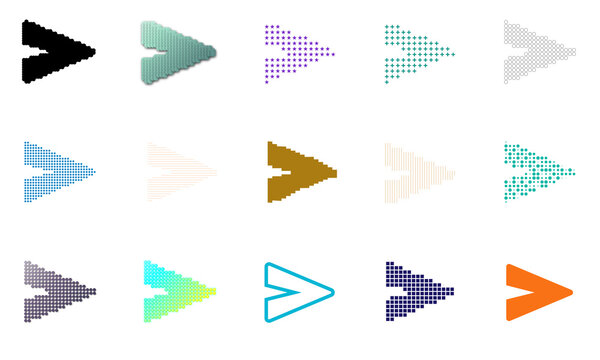 Colorful pixelated arrow icons set isolated on transparent background for modern design and UI elements