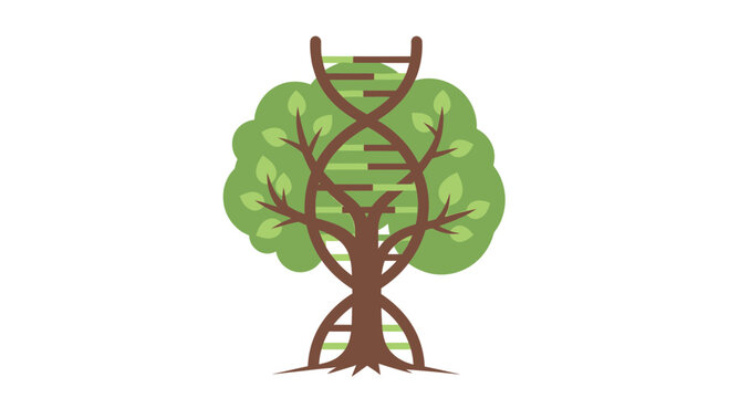 DNA Tree of Life Vector Illustration - Biotechnology, Genetics, and Nature Ecology Concept