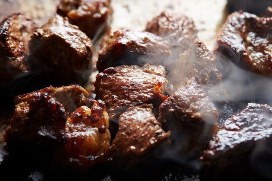 Beef steak in an iron pan