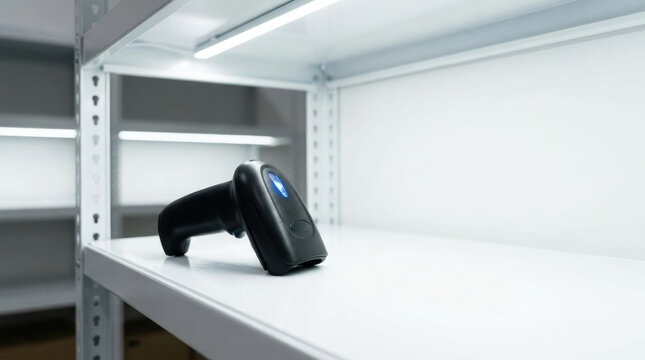 Barcode scanner on empty storage shelf