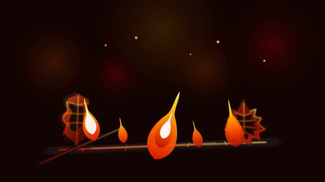 Glowing autumn leaves and warm flame shapes against a dark night background