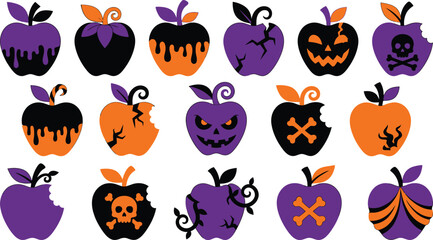 Obraz premium A delightful collection of halloween apples featuring spooky and whimsical designs for the autumn season
