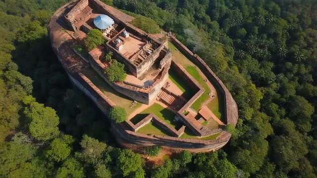 Sigiriya lion rock ancient fortress aerial view in sri lanka