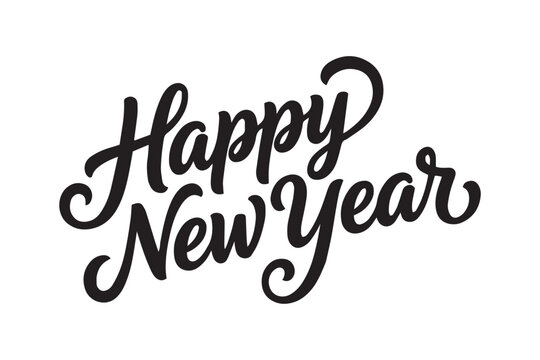 Elegant Happy New Year Script, Hand Lettering with Swishes