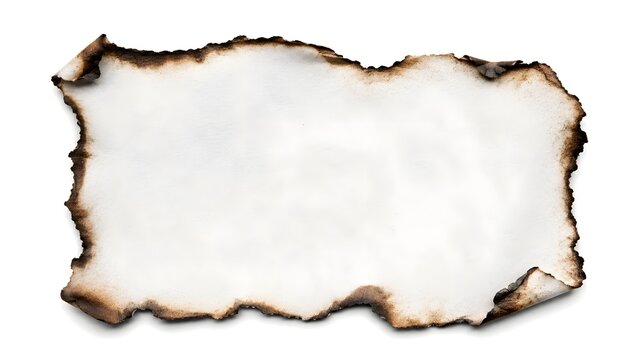Collection of burnt paper scraps with charred edges isolated on white background for design