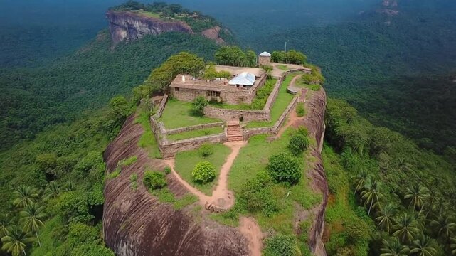 Aerial view of the ancient sigiriya lion rock fortress ruins