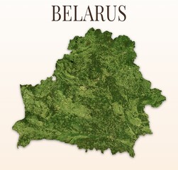 Belarus Shaded Relief Map. Hillshaded physical terrain map illustration. Light background with title. Illustration elements derived from NASA Imagery and NASADEM Global Elevation Model. © Eugene Ga