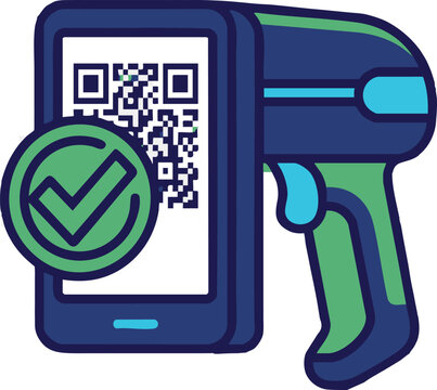 Handheld QR Code Scanner with Success Checkmark Icon