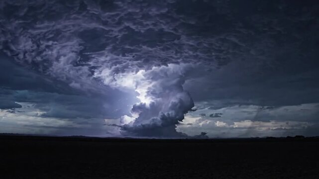 Severe thunderstorm with dark clouds and lightning strikes lightning strike