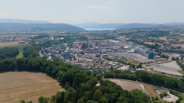 Aerial view of the Lenzing plastics industrial manufacturing plant