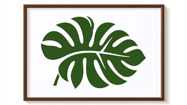 Minimalist framed wall art featuring dark green tropical monstera leaf illustration print design