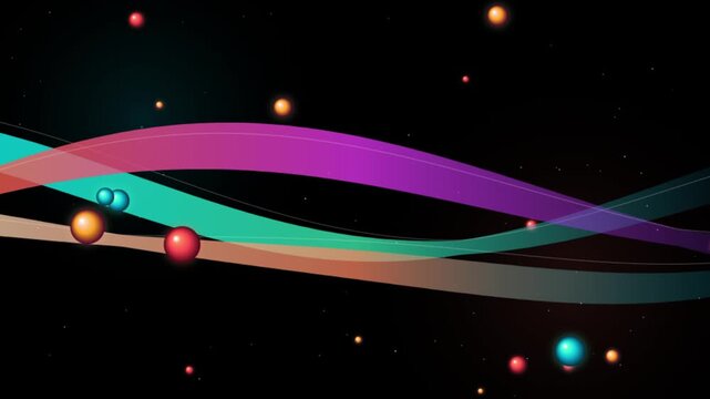 Abstract Colorful Wavy Ribbons Motion Background Loop with Floating 3D Spheres and Particles