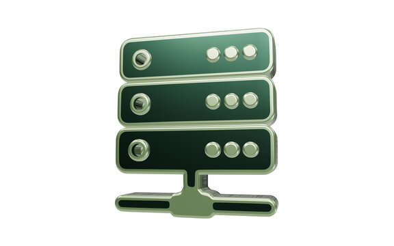 Server Rack Icon: A modern, metallic server rack icon, stacked with three distinct units, stands ready to connect and store data. Its sleek design evokes technology and information storage.