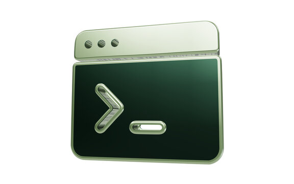 Command Line Interface Icon: A sleek, metallic icon representing a command line interface or terminal window, suggesting technology, coding, and digital interaction.