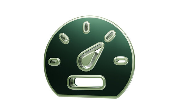 Speedometer Dial: A close-up of a dark green speedometer dial with a chrome-plated needle indicating high speed, suggesting rapid progress or performance.