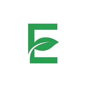 Abstract green letter E logo with a stylized leaf element, representing environmentalism, ecological awareness, and natural product branding, isolated on white.