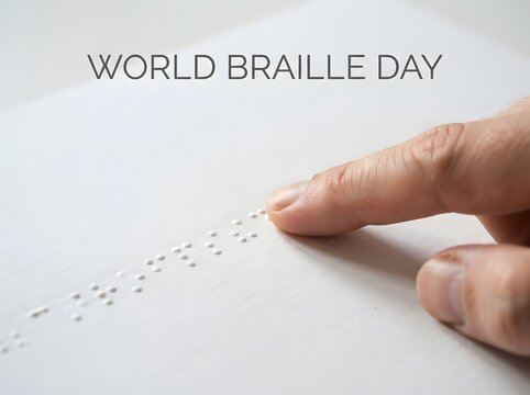 Person reading text with fingers using braille for world braille day celebration event