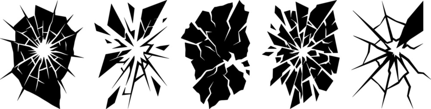 Abstract broken glass crack patterns and shattered surface textures