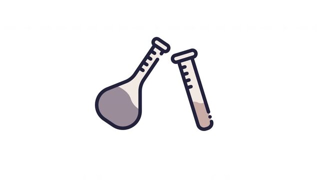 Chemistry equipment illustration with volumetric flask and test tube isolated on white background for scientific research