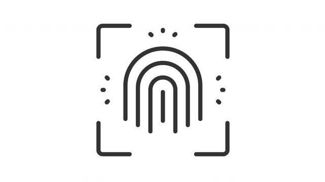 Fingerprint scanner line icon representing biometric authorization, digital identity verification, and cyber security protection