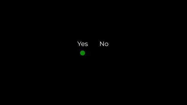 animated yes and no choice concept with pulsing green dot and expanding red circle button vector motion graphics background loop.