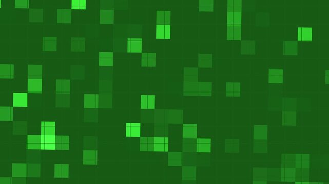Green pixel texture with multiple square patterns in various shades for digital design projects needing vibrant backgrounds or textures.