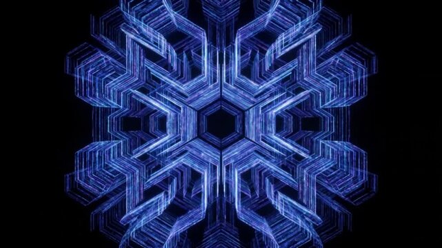 暗黒の空間で混沌としたデータの光線が強固なジグソーパズルのグリッドへと構築される暗号化の抽象背景動画