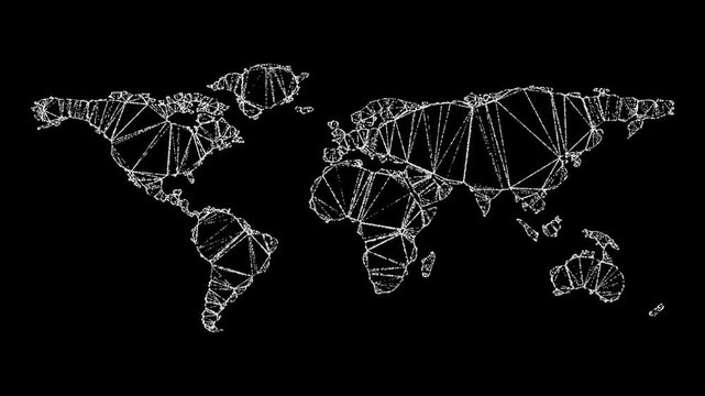 Particle dotted grid Digital world map Concept of planet Earth.