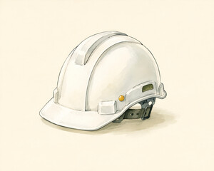 Fototapeta premium White Safety Helmet Isolated on Warm Ivory Background