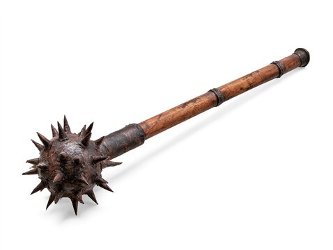 Wooden Spiked Mace Medieval Weapon Isolated Studio Shot