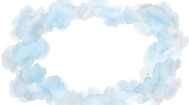 Watercolor abstract blue cloud frame border isolated on a white background with abstract