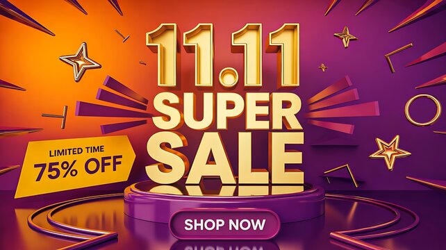 11.11 super sale promotional banner with discount offer and online shopping concept