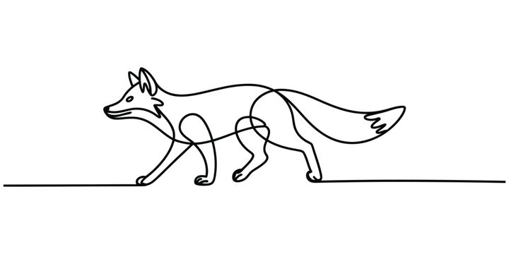 Minimalist continuous single line drawing of a walking fox isolated on a white background Vector, illustration