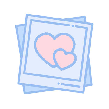 Cute polaroid photo frames stack with heart motif pastel blue pink png illustration