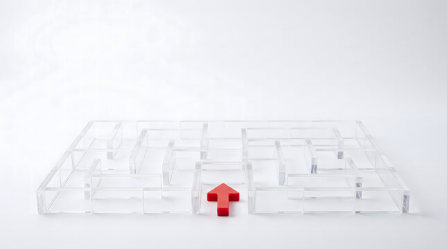 Algorithmic maze with trapped directional marker symbolizing digital control and limited freedom of choice