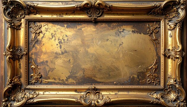 Antique gold frame with engraved decorative patterns, subtle tarnished metal, detailed craftsmanship, elegant museum aesthetic