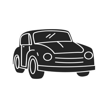 Classic vintage car silhouette icon isolated on white background for automotive branding and graphic design projects