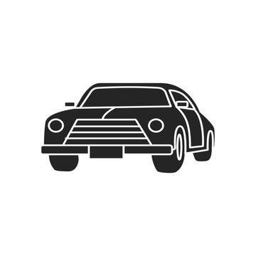 Vintage car silhouette icon isolated on white background for automotive branding and classic vehicle transportation.