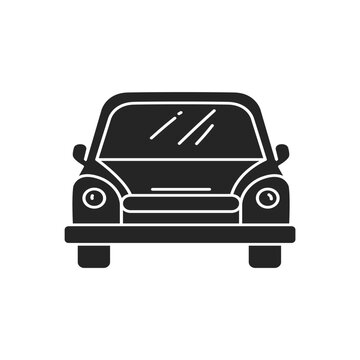 A black solid silhouette icon representing a front view of a passenger car vehicle transportation.