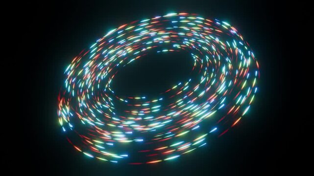 3D Animation of Glowing Neon Light Particle Ring Rotating in Seamless Loop