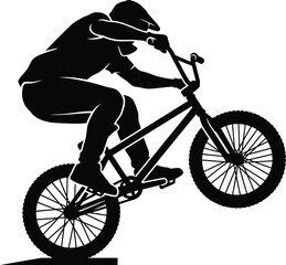 Fototapeta premium Dynamic silhouette artwork of a BMX rider executing an extreme trick on a bicycle, concept for extreme sports, youth culture branding, poster design and active lifestyle promotion