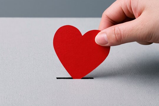 Heart shape donation into slot for charity and giving love with care and kindness