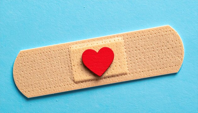 Adhesive bandage with small red heart icon, medical care and love concept, healthcare background, first aid and Valentine theme