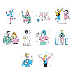 Fototapeta premium Happy People Party Celebration and Birthday Illustration Set