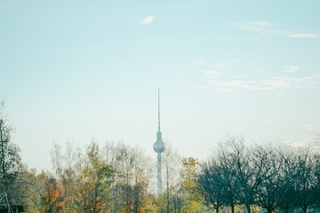 Berlin TV Tower rising above autumn trees, Germany © gadalab