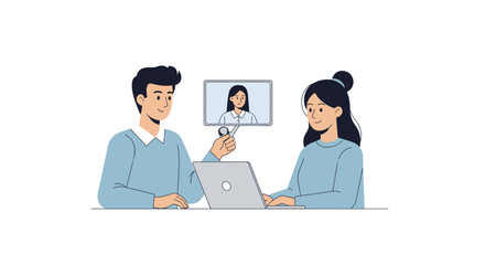 Fototapeta premium HR Professionals Conducting Online Candidate Screening and Recruitment Process Illustration