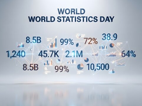 World statistics day concept with global data numbers and various business charts icons