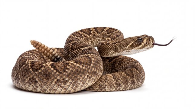 Coiled rattlesnake with brown and purple scales