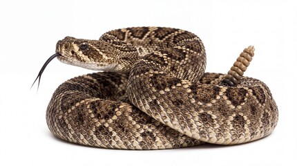 Naklejka premium Coiled rattlesnake with tongue out